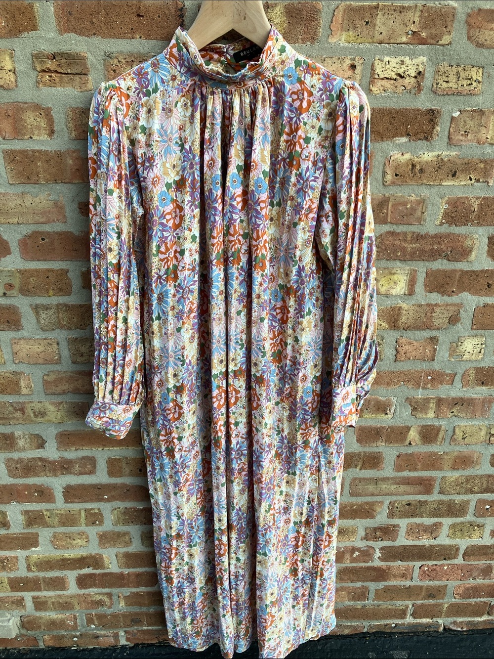 Beulah Style Floral High-Neck Long Sleeve Maxi Dress - Multi